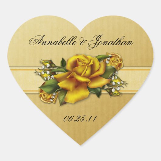 Yellow Roses Heart Wedger Sticker (Vorderseite)