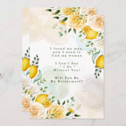 Yellow Roses Lemons wirst du meine Bridesmaid sein Einladung (Vorne/Hinten)