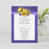 Yellow Roses Lila Violets Hochzeitsprogramm Einladung (Stehend Vorderseite)