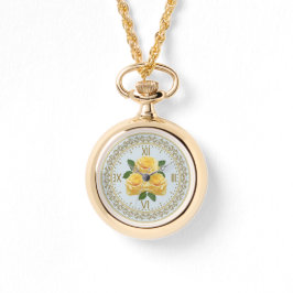 Yellow Roses Necklace Watch Armbanduhr
