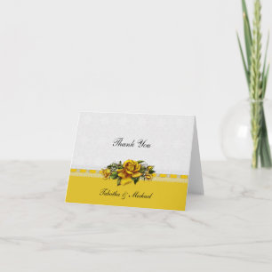 Yellow Roses Ribbons Lace Wedding Danke Karte