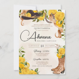 Yellow Roses Vintag Charro Western Quinceañera Einladung
