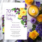 Yellow Roses Violet 70. Wedding Birthday Party Einladung