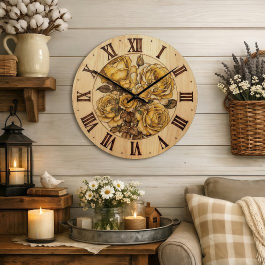 Yellow Roses - Wall Clock  Große Wanduhr