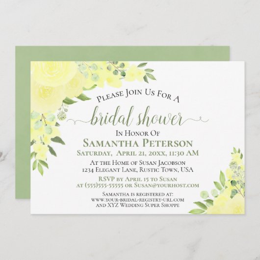 Yellow Roses Watercolor Boho Brautparty Einladung (Vorne/Hinten)