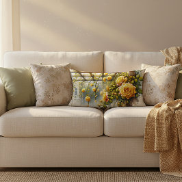 Yellow Roses Watercolor Garden Lendenkissen