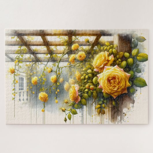 Yellow Roses Watercolor Garden Puzzle (Horizontal)