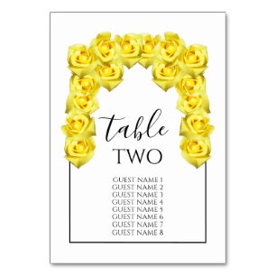 Yellow Roses Wedding Guest Names Tischnummer