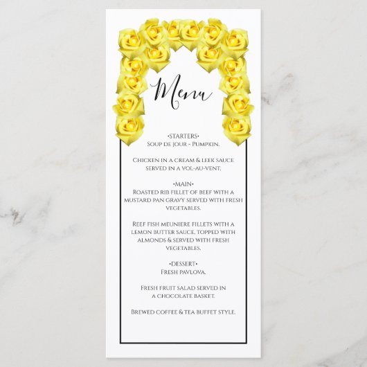 Yellow Roses Wedding Menükarte (Vorderseite)
