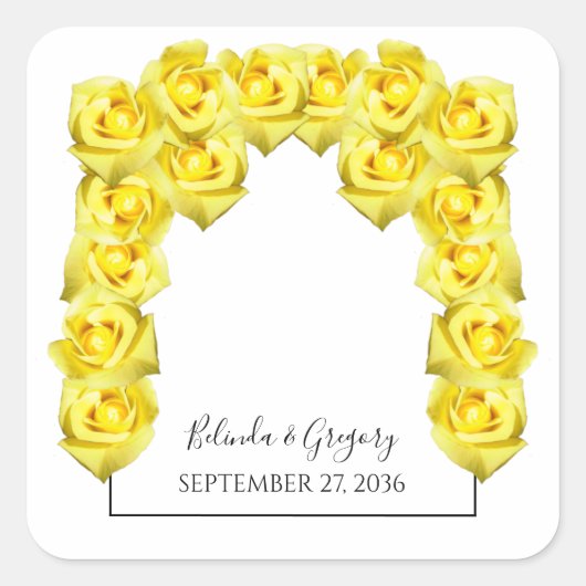 Yellow Roses Wedding Quadratischer Aufkleber (Vorderseite)