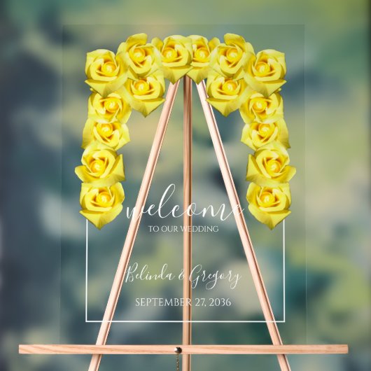 Yellow Roses Wedding Willkommenszeichen Acrylschild (Neutral)