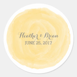Yellow Round Watercolor Hochzeitskleber Runder Aufkleber