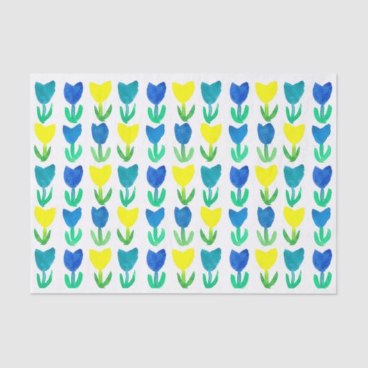 Yellow Royal Blue Tulip Watercolor Blume Seidenpapier (Vorderseite)