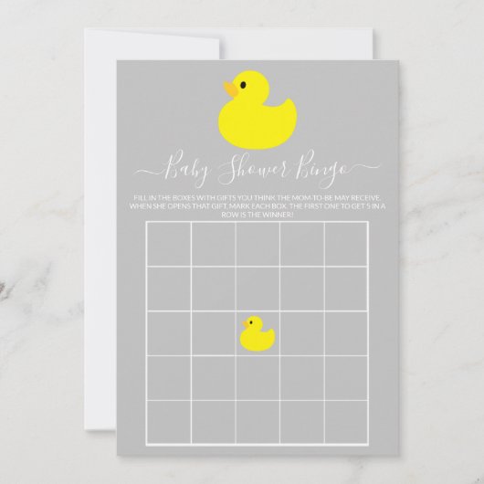 Yellow Rubber Duck Baby Duck Bingo Card Einladung (Vorderseite)