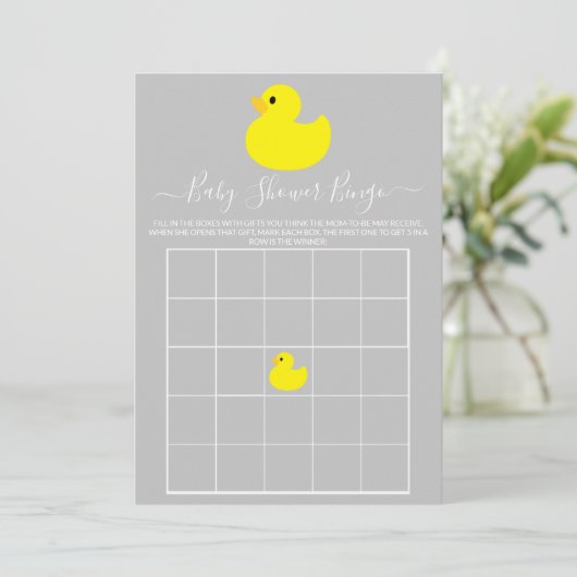 Yellow Rubber Duck Baby Duck Bingo Card Einladung (Stehend Vorderseite)