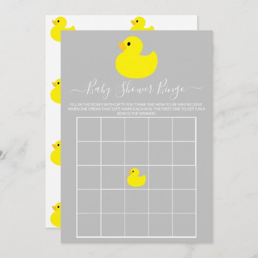Yellow Rubber Duck Baby Duck Bingo Card Einladung (Vorne/Hinten)