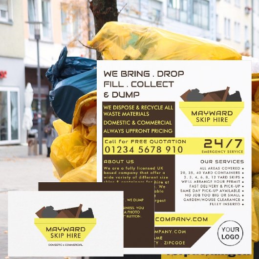 Yellow Rubbish Skidesign, Skip/Dumpster Company Flyer