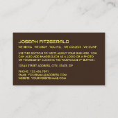 Yellow Rubbish Skidesign, Skip/Dumpster Company Visitenkarte (Rückseite)