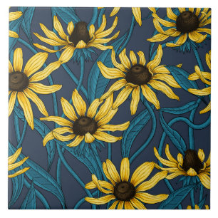 Yellow Rudbekia auf der Marine Fliese