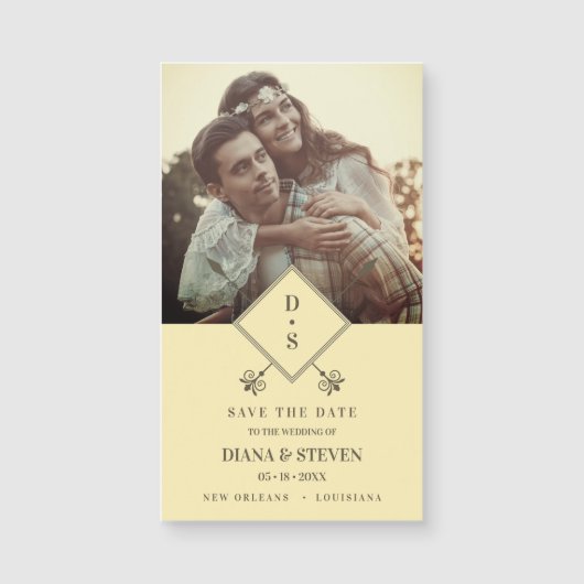 Yellow Rustic Boho Foto Verlobung Save the Date Magnetkarte (Vorderseite)