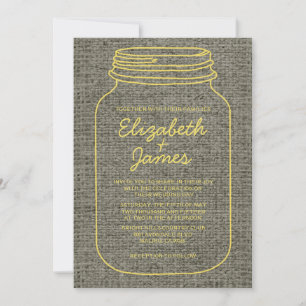 Yellow Rustic Burlap Mason Jar Hochzeit Einladunge Einladung