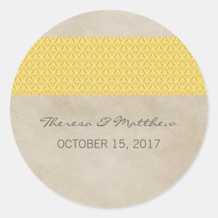Yellow Rustic Damask Wedger Stickers