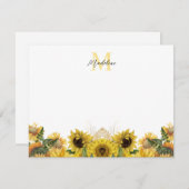 Yellow Rustic Sunflower Floral Script Monogram Mitteilungskarte (Vorne/Hinten)