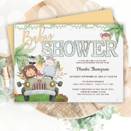 Yellow Safari Animals Baby Dusche Einladung