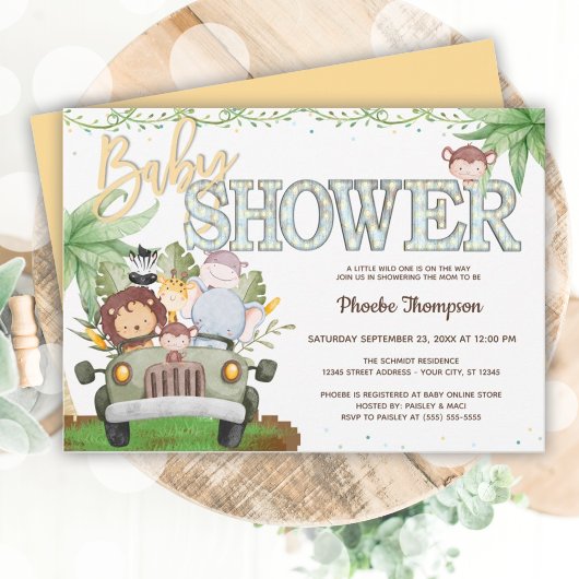 Yellow Safari Animals Baby Dusche Einladung