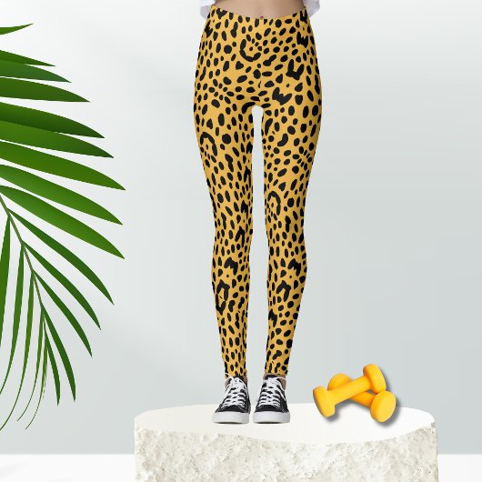 Yellow Safari Leopard der 80er Jahre Print Leggings