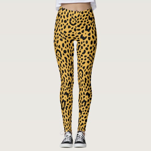 Yellow Safari Leopard der 80er Jahre Print Leggings (Vorderseite)