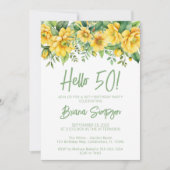Yellow Sage Green Floral 50th Birthday Party Einladung (Vorderseite)