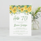 Yellow Sage Green Floral 70th Birthday Party Einladung (Stehend Vorderseite)