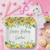 Yellow Sage Green Flowers Floral Party Napkins Pappteller (Party)