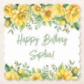 Yellow Sage Green Flowers Floral Party Napkins Untersetzer (Vorderseite)