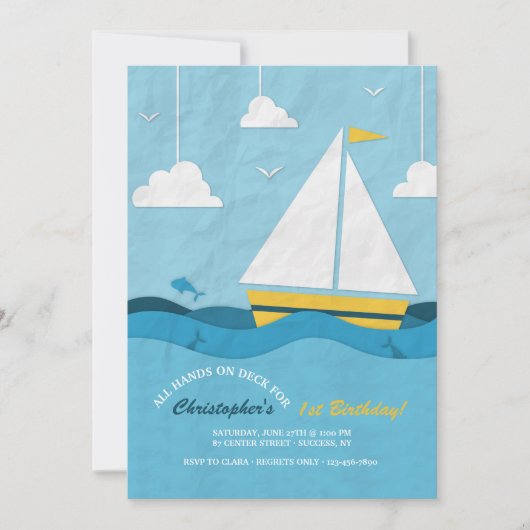 Yellow Sailboat Einladung (Vorderseite)