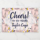 Yellow Sailboote auf einem Mini-Boot in rosa Meer Schaumweinetikett (Einzelnes Label)