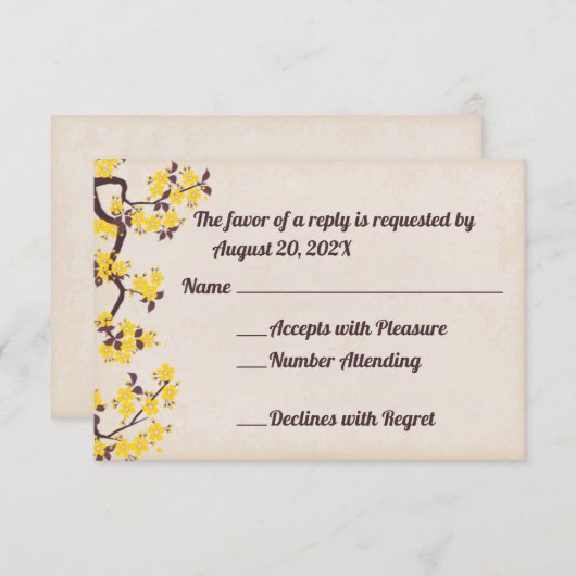 Yellow Sakura blüht RSVP Cards (Vorne/Hinten)