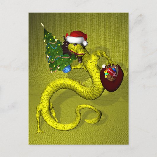 Yellow Santa Dragon Feiertagspostkarte (Vorderseite)