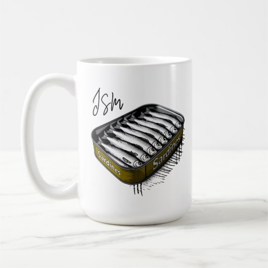 Yellow Sardine Art Tin Custom Monogram Name Kaffeetasse (Links)