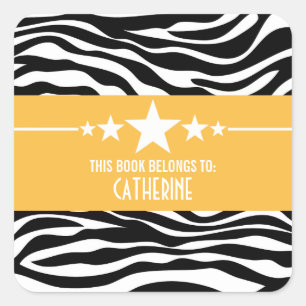 Yellow Sassy Star Zebra Buchzeichen Stickers