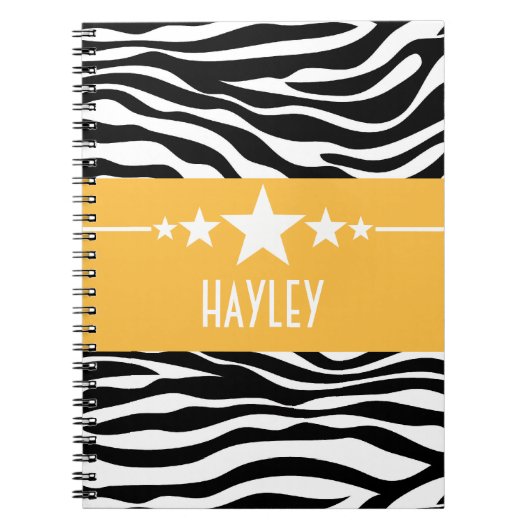 Yellow Sassy Star Zebra Notebook Notizblock (Vorderseite)
