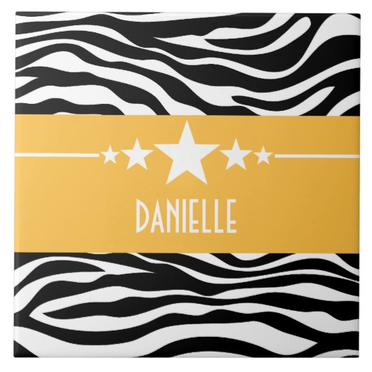 Yellow Sassy Star Zebra Tile Fliese (Vorderseite)