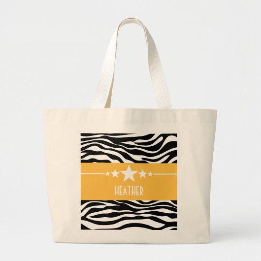 Yellow Sassy Star Zebra Tote Bag Jumbo Stoffbeutel (Vorne)