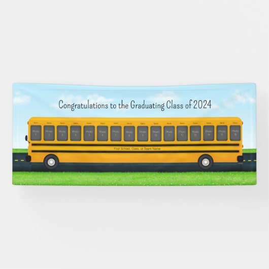 Yellow School Bus 16 Foto Custom Graduation Party Banner (Horizontal)