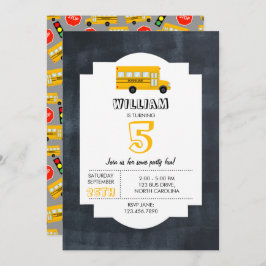 Yellow School Bus Chalkboard Kindergeburtstag Einladung