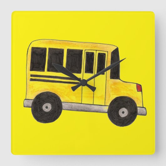Yellow School Bus Driver Bildung Teacher Class Quadratische Wanduhr (Vorderseite)
