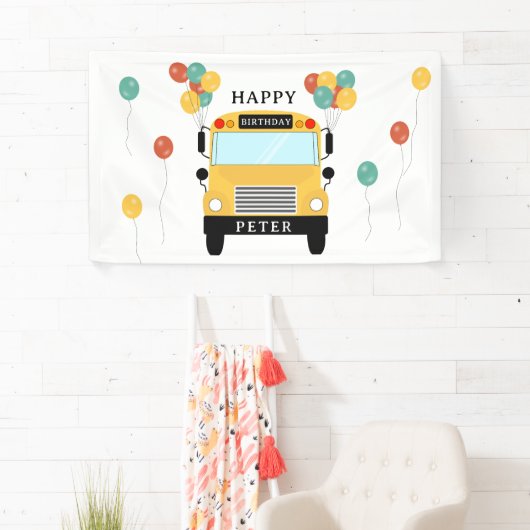 Yellow School Bus Kids Birthday Party Banner (Insitu)