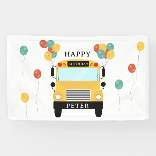Yellow School Bus Kids Birthday Party Banner (Horizontal)