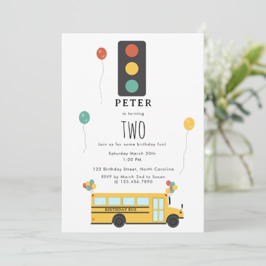 Yellow School Bus Kids Birthday Party Einladung (Stehend Vorderseite)